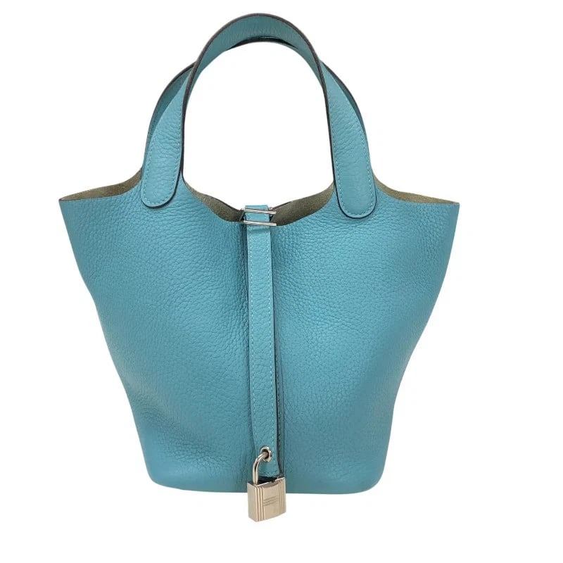 HERMES PICOTIN LOCK PM X STAMP BLUE SANCY: HERMES Picotin Lock PM X Stamp Blue Sancy Brand: HERMES Type/Style: Handbag Material: Taurillon Clemence Color: Blue Sunseal / SV Hardware Size: W: 18cm / H: 18cm / D: 13cm Accessories: None <