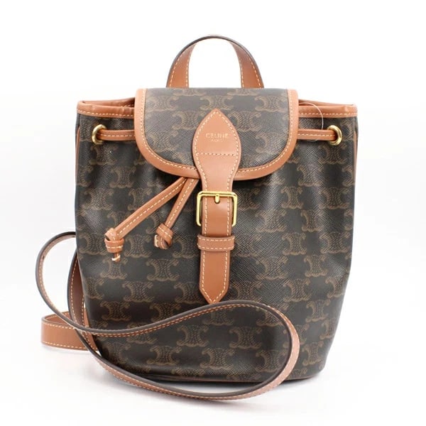 CELINE TRIOMPHE FALCO LEATHER TAN BACKPACK: Celine Triomphe Falco Leather Tan Backpack Brand: Celine Type/Style: Handbag Material: Leather Color: Brown Size: W:20cm ? H:22cm ? D:6cm Accessories: None Accessories Notice: When purchasing