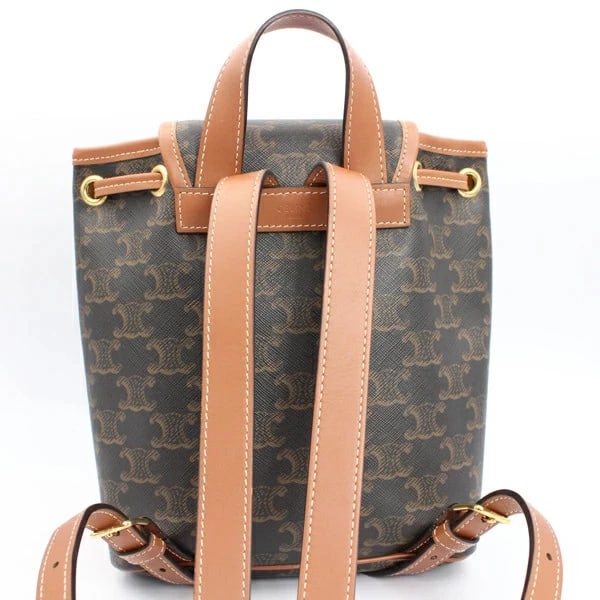 CELINE TRIOMPHE FALCO LEATHER TAN BACKPACK - 3