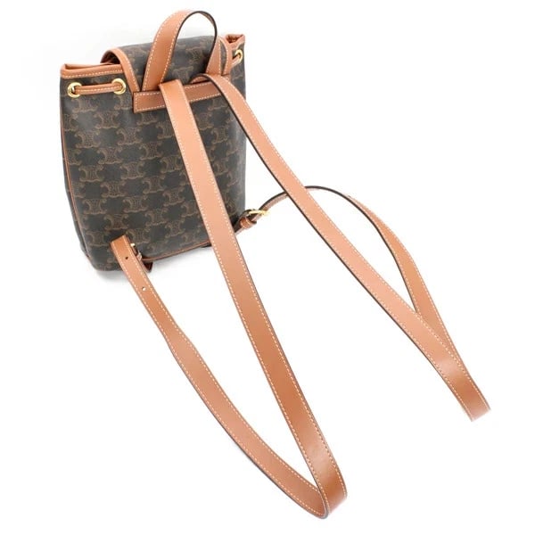 CELINE TRIOMPHE FALCO LEATHER TAN BACKPACK - 5