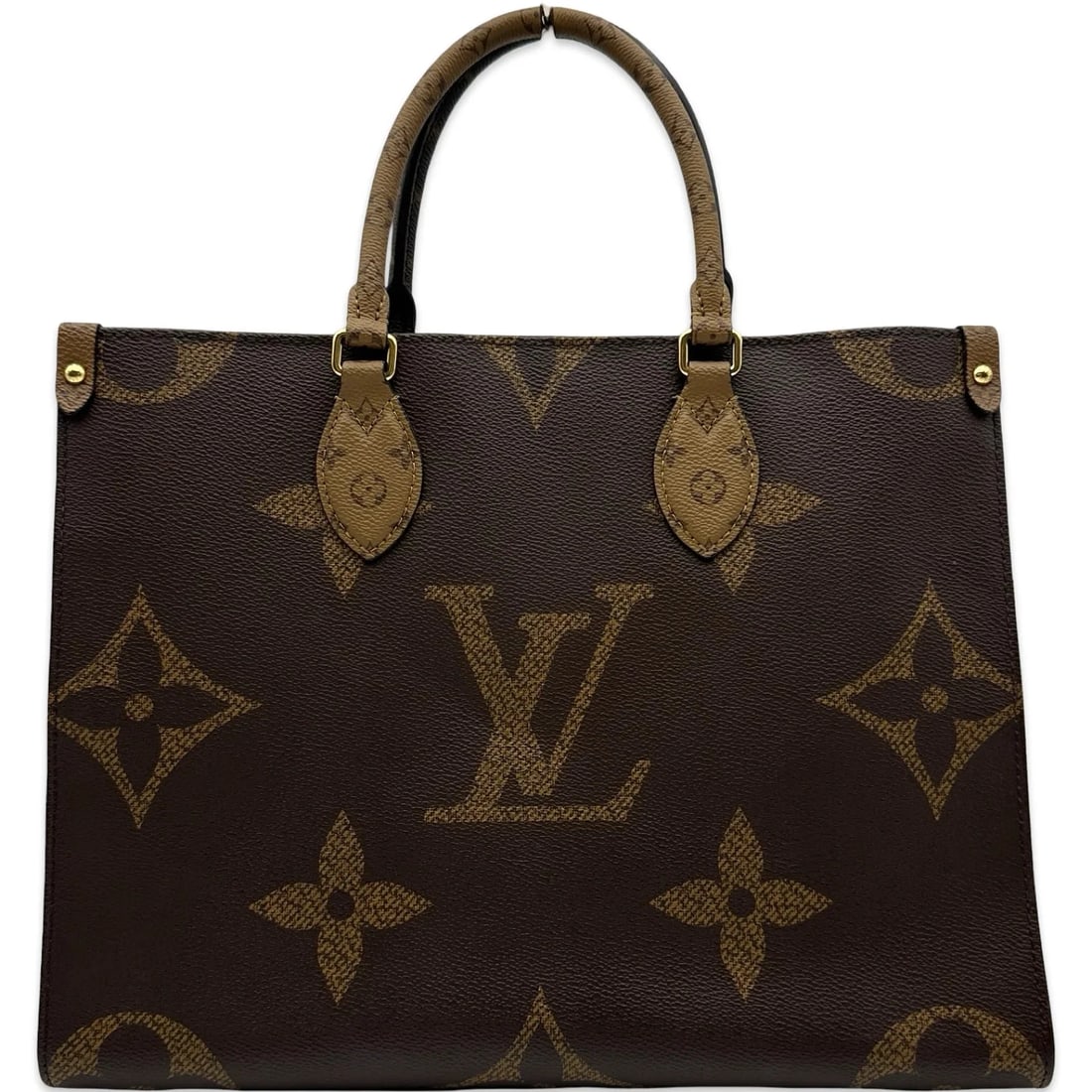 LOUIS VUITTON ONTHEGO MM REVERSE MONOGRAM TOTE: LOUIS VUITTON Onthego MM Reverse Monogram Tote Brand: LOUIS VUITTON Type/Style: Handbag Material: Giant Reverse Color: brown Size: W: 34.5cm / H: 27cm / D: 15cm Accessories: None Accessories Notice: