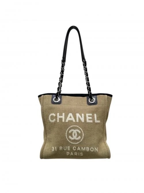 CHANEL DEAUVILLE PM: CHANEL Deauville PM Brand: CHANEL Type/Style: Handbag Material: Canvas X Leather Color: Beige Size: H:24cm / W:25cm / D:6cm Accessories: None Accessories Notice: When purchasing pre-owned goods,