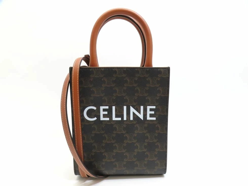 CELINE TRIOMPHE CANVAS LEATHER TAN MINI VERTICAL (1 of 4)