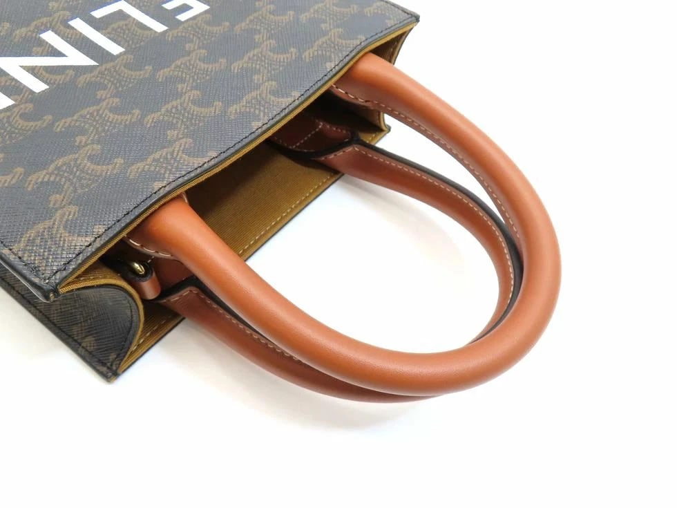CELINE TRIOMPHE CANVAS LEATHER TAN MINI VERTICAL - 4