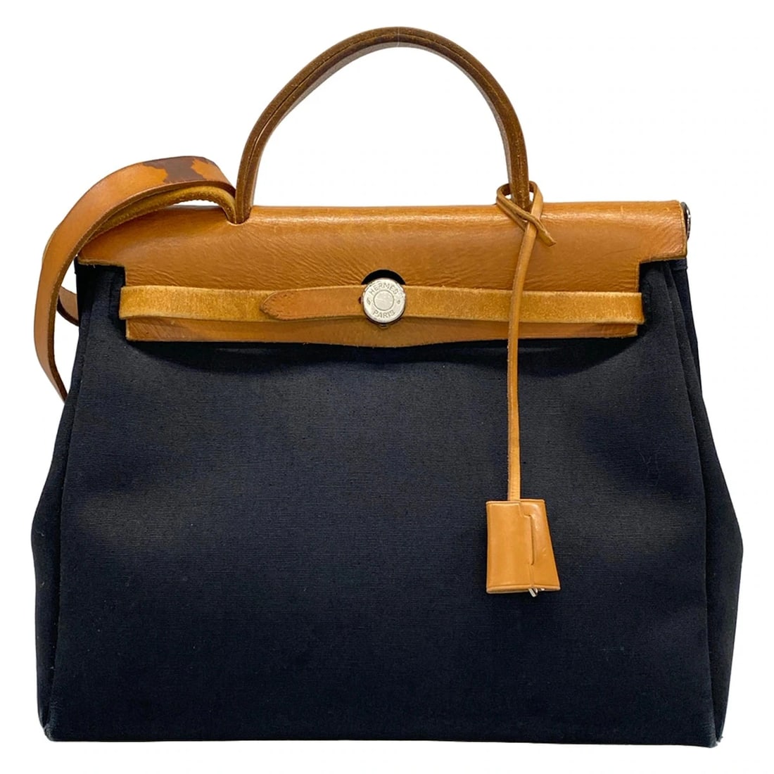 HERMES HERBAG PMBLACK LIGHT BROWN HANDBAG (1 of 9)