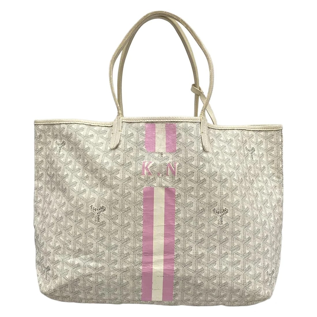 GOYARD SAINT LOUIS PM WHITE COATED CANVAS LEATHER TOTE BAG: GOYARD Saint Louis PM White Coated Canvas Leather Tote Bag Brand: GOYARD Type/Style: Tote Bag Material: Exterior Material Coated Canvas, Leather Color: Exterior Color White Size: Height : 10.63 inch