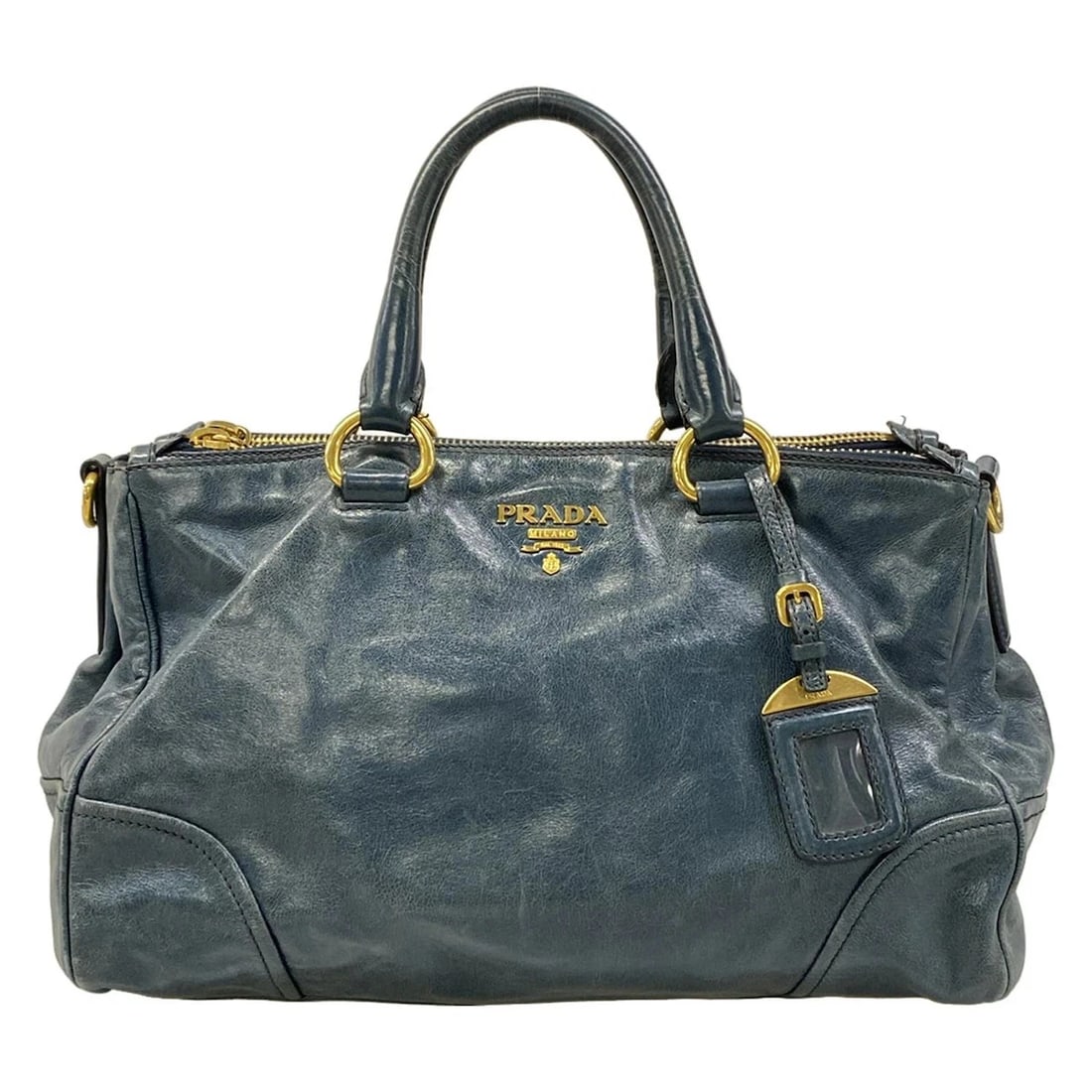 PRADA BLUE GREEN LEATHER TOTE BAG: PRADA Blue Green Leather Tote Bag Brand: PRADA Type/Style: Tote Bag Material: Exterior Material Leather Color: Exterior Color Blue Green Size: Height : 9.06 inch (23 cm) Width : 13.78 inch (35 cm) Dep