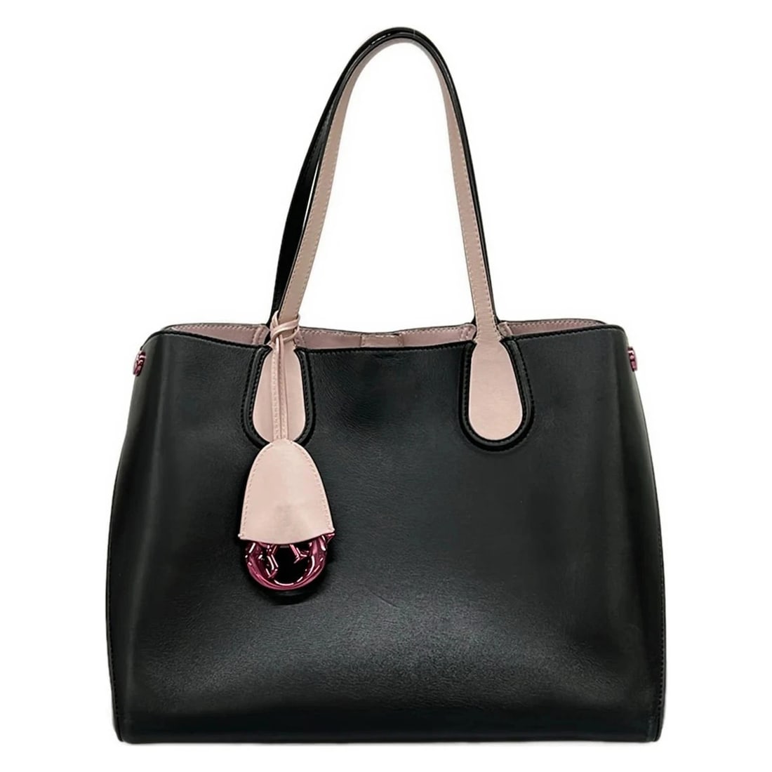 DIOR/CHRISTIANDIOR ADDICT BLACK PINK LEATHER TOTE BAG: DIOR/ChristianDior Addict Black Pink Leather Tote Bag Brand: DIOR/ChristianDior Type/Style: Tote Bag Material: Exterior Material Leather Color: Exterior Color Black, Pink Size: Height : 9.65 inch (24.