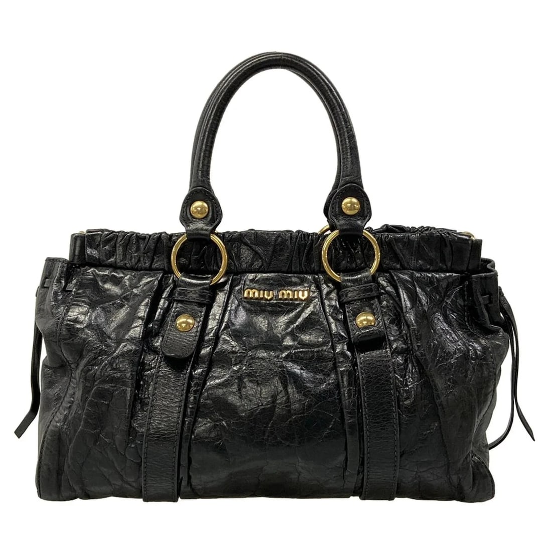 MIUMIU GATHERED BAG BLACK LEATHER TOTE BAG (1 of 9)