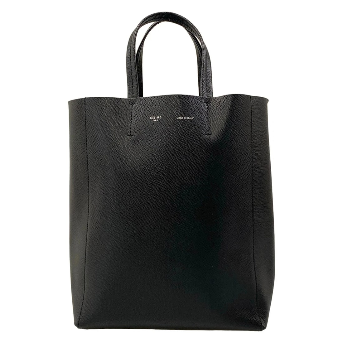 CELINE VERTICAL CABAS SMALLBLACK LEATHER TOTE BAG: CELINE Vertical Cabas SmallBlack Leather Tote Bag Brand: CELINE Type/Style: Tote Bag Material: Exterior Material Leather Color: Exterior Color Black Size: Height : 11.22 inch (28.5 cm) Width : 8.66 in