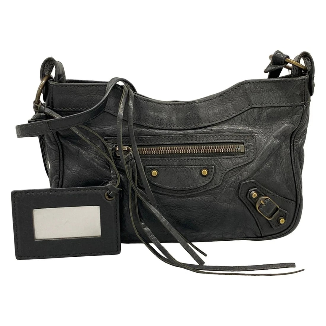 BALENCIAGA THE HIP BLACK LEATHER SHOULDER BAG: BALENCIAGA The Hip Black Leather Shoulder Bag Brand: BALENCIAGA Type/Style: Shoulder Bag Material: Exterior Material Leather Color: Exterior Color Black Size: Height : 6.1 inch (15.5 cm) Width : 9.84