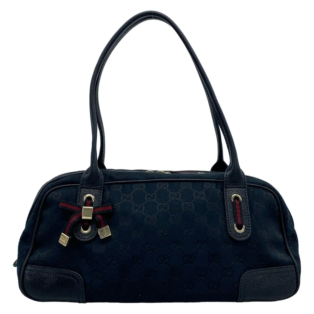 GUCCI PRINCEY, GG PATTERN NAVY BLACK LEATHER SHOULDER BAG (1 of 10)