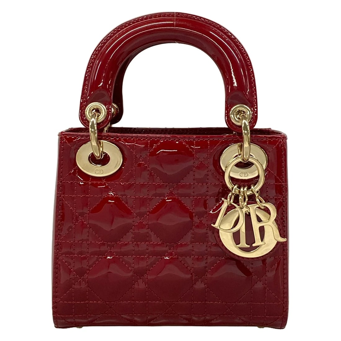 DIOR/CHRISTIANDIOR LADY DIOR MINI BAG RED PATENT LEATHER HANDBAG (1 of 10)