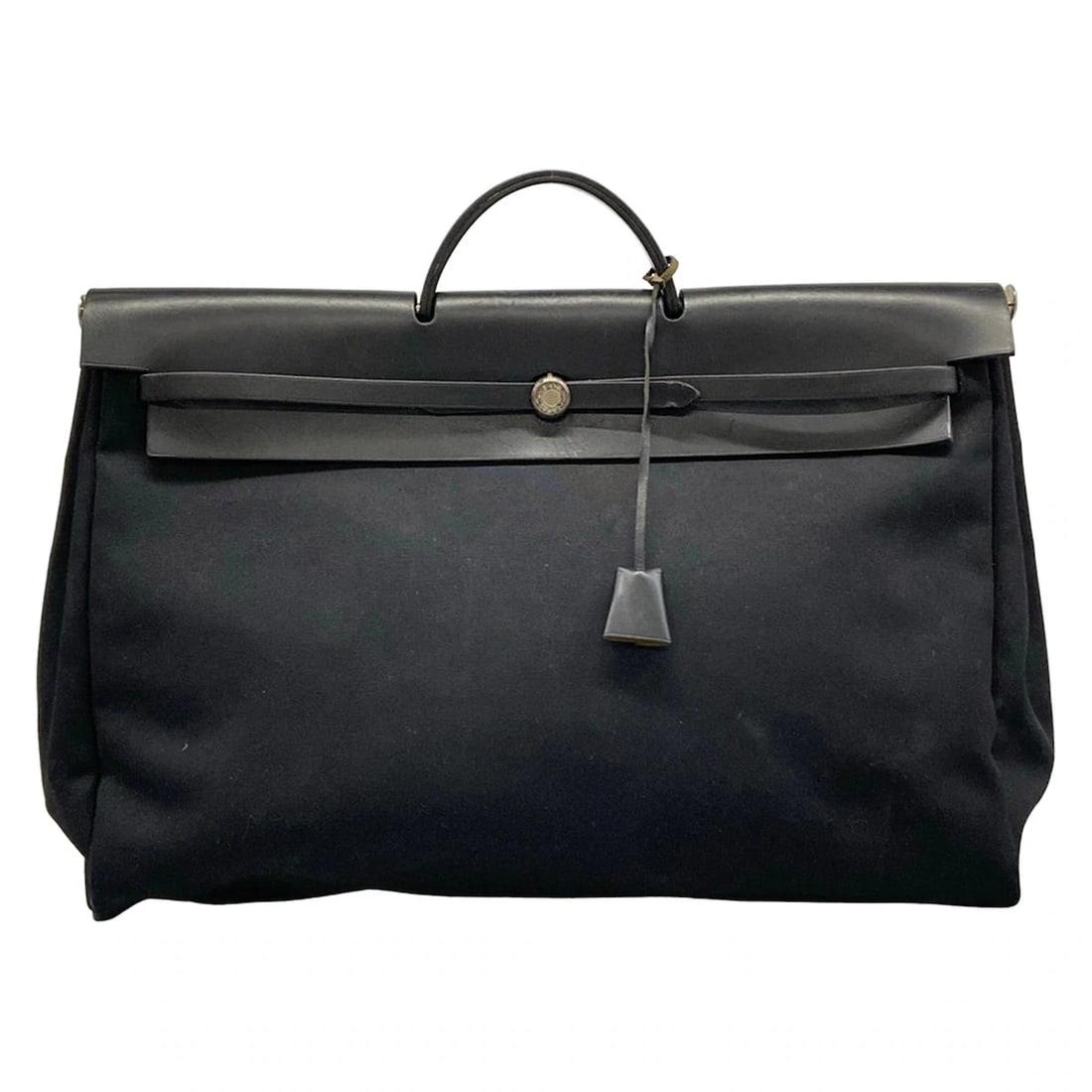 HERMES HER BAG GM BLACK TOILE OFFICIER BOX CALF SQUARE C HANDBAG: HERMES Her Bag GM Black Toile Officier Box Calf Square C Handbag Brand: HERMES Type/Style: Handbag Material: Exterior Material Toile Officier, Box Calf Color: Exterior Color Black Size: Height : 14.17