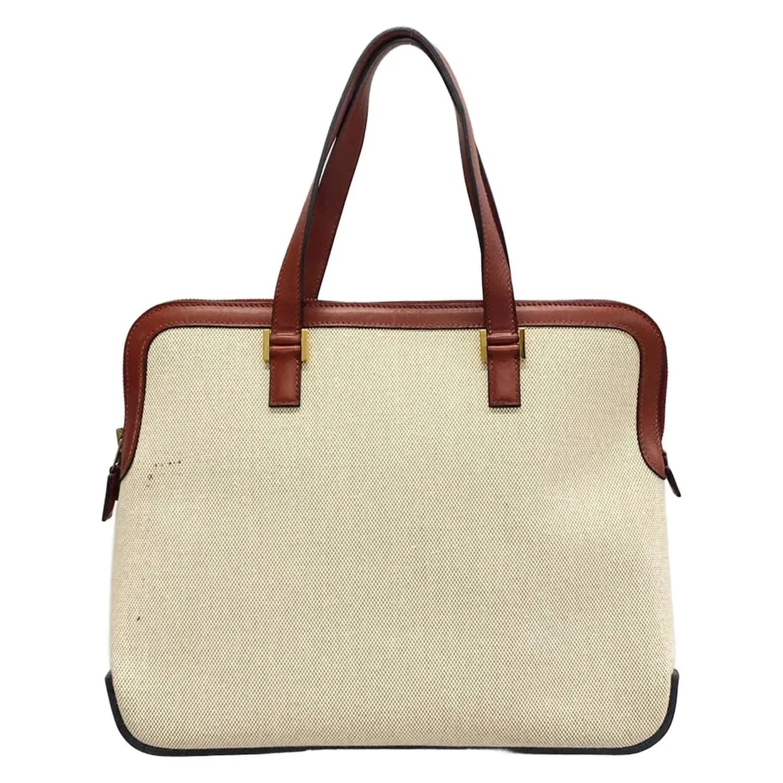 HERMES ESCAPADE CREAM ROUGE ASH TOILE H LEATHER SQUARE F HANDBAG (1 of 8)