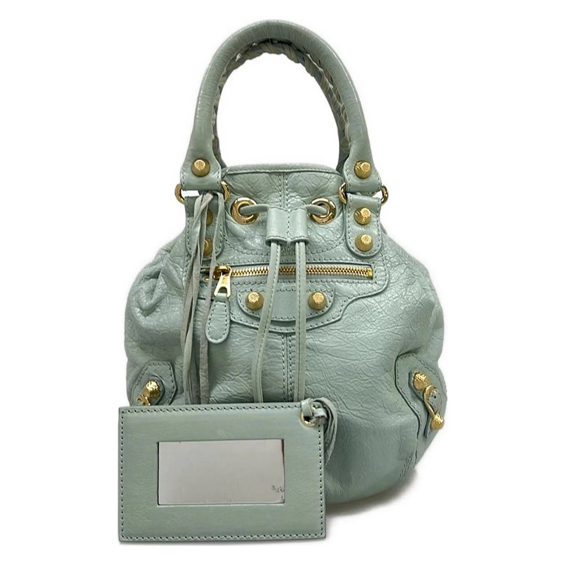 BALENCIAGA THE GIANT MINI POMPON LIGHT BLUE LEATHER HANDBAG: BALENCIAGA The Giant Mini Pompon Light Blue Leather Handbag Brand: BALENCIAGA Type/Style: Handbag Material: Exterior Material Leather Color: Exterior Color Light Blue Size: Height : 9.06 inch (23 cm) 