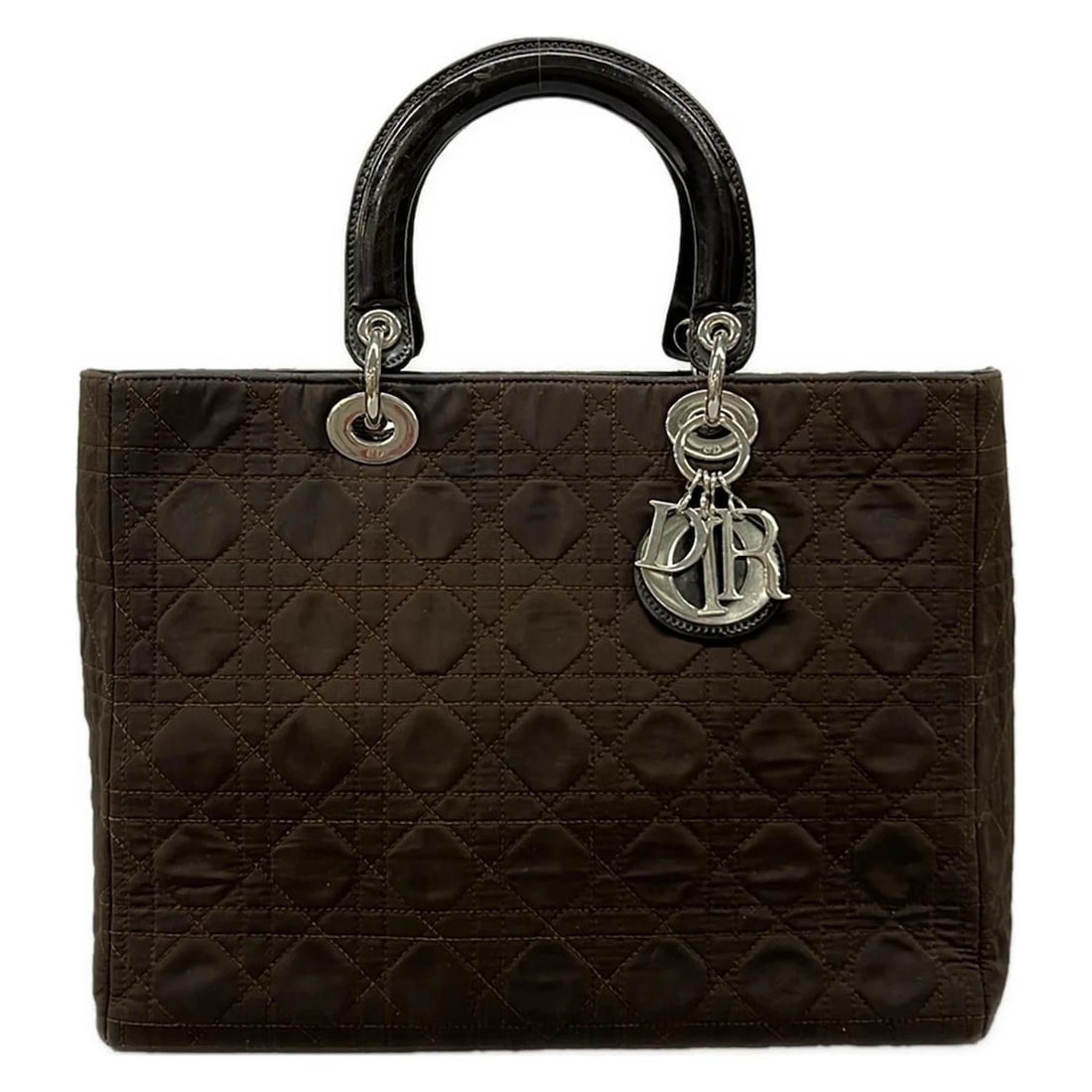 DIOR/CHRISTIANLARGE BAG DARK BROWN NYLON LEATHER HANDBAG: DIOR/ChristianLarge Bag Dark Brown Nylon Leather Handbag Brand: DIOR/ChristianDior Type/Style: Handbag Material: Exterior Material Nylon, Leather Color: Exterior Color Dark Brown Size: Height : 9.65 i