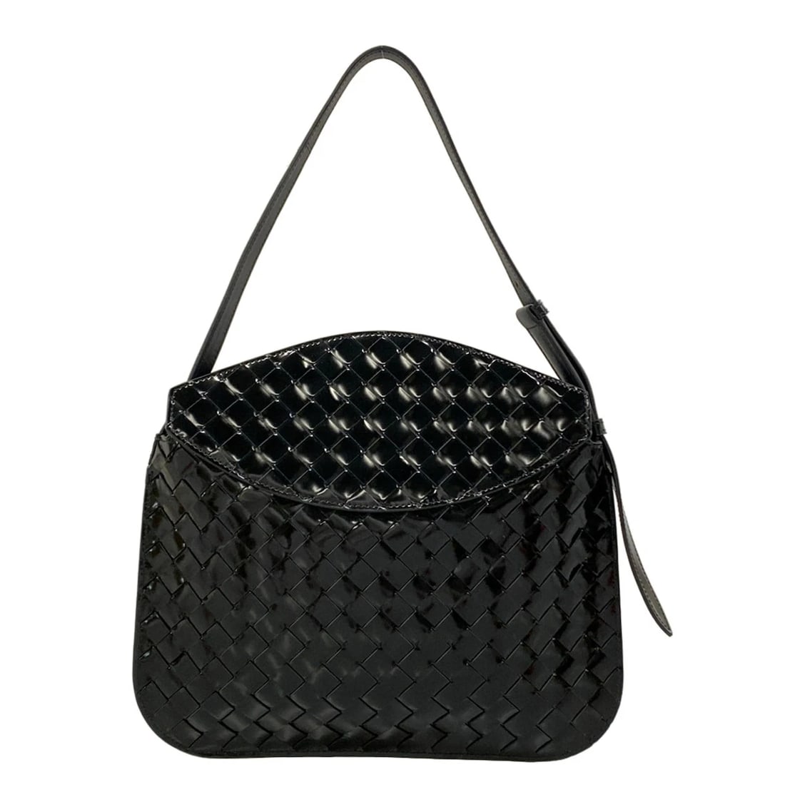 BOTTEGA VENETA INTRECCIATO BLACK PATENT LEATHER SHOULDER BAG (1 of 9)
