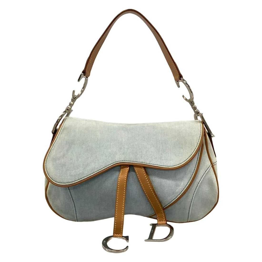 DIOR/CHRISTIANDIOR DOUBLE SADDLE BAG LIGHT BLUE BEIGE DENIM LEATHER (1 of 10)