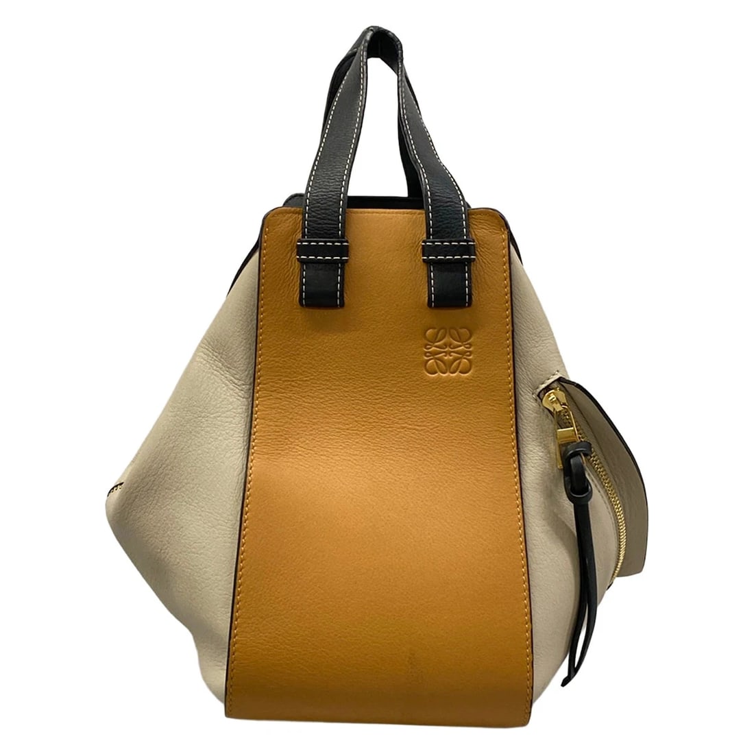 LOEWE HAMMOCK BAG SMALLBEIGE LIGHT BROWN BLACK CALF LEATHER HANDBAG: LOEWE Hammock bag smallBeige Light Brown Black Calf Leather Handbag Brand: LOEWE Type/Style: Handbag Material: Exterior Material Calf Leather Color: Exterior Color Beige, Light Brown, Black Size: Heig