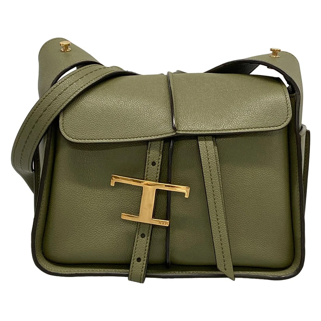 TOD'S T TIMELESSKHAKI LEATHER SHOULDER BAG (1 of 9)