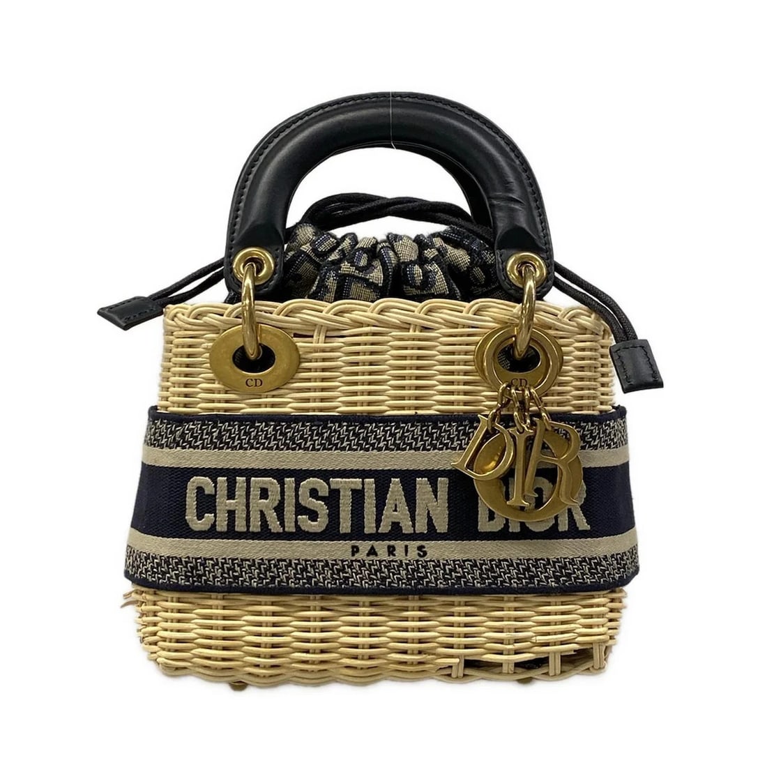 DIOR/CHRISTIAN MINI BAG RATTAN JACQUARD LEATHER: DIOR/Christian Mini Bag Rattan Jacquard Leather Brand: DIOR/ChristianDior Type/Style: Handbag Material: Exterior Material Rattan, Jacquard, Leather Color: Exterior Color Beige, Navy, Cream Size: Heigh