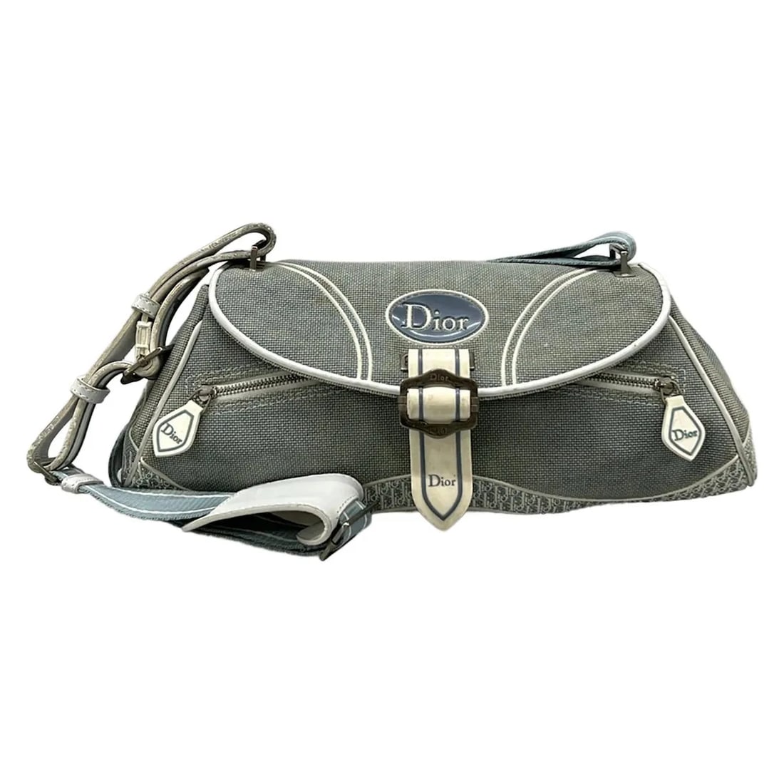 DIOR/CHRISTIANDIORLIGHT BLUE LEATHER SHOULDER BAG: DIOR/ChristianDiorLight Blue Leather Shoulder Bag Brand: DIOR/ChristianDior Type/Style: Shoulder Bag Material: Exterior Material Jacquard, Rubber, Leather Color: Exterior Color Light Blue, White Size: