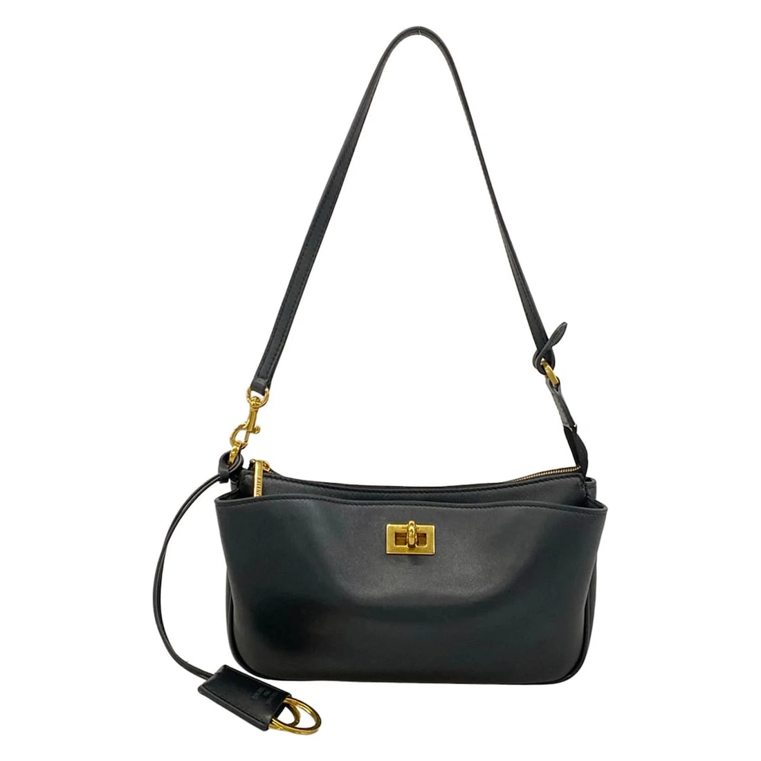 BALENCIAGA RODEO BLACK LEATHER SHOULDER BAG: BALENCIAGA Rodeo Black Leather Shoulder Bag Brand: BALENCIAGA Type/Style: Shoulder Bag Material: Exterior Material Leather Color: Exterior Color Black Size: Height : 5.31 inch (13.5 cm) Width : 8.66 i