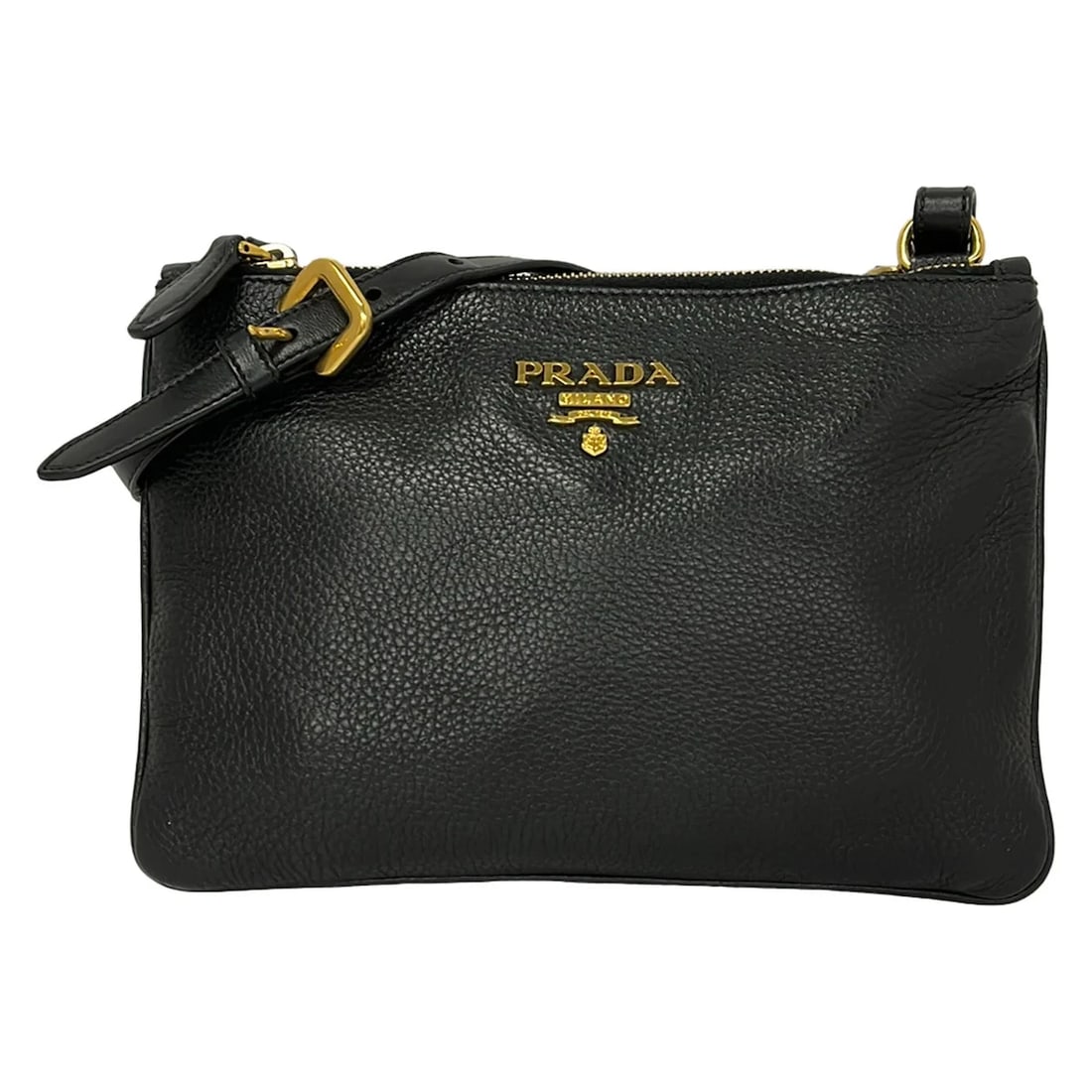 PRADA BLACK LEATHER SHOULDER BAG: PRADA Black Leather Shoulder Bag Brand: PRADA Type/Style: Shoulder Bag Material: Exterior Material Leather Color: Exterior Color Black Size: Height : 6.69 inch (17 cm) Width : 9.45 inch (24 cm) Depth