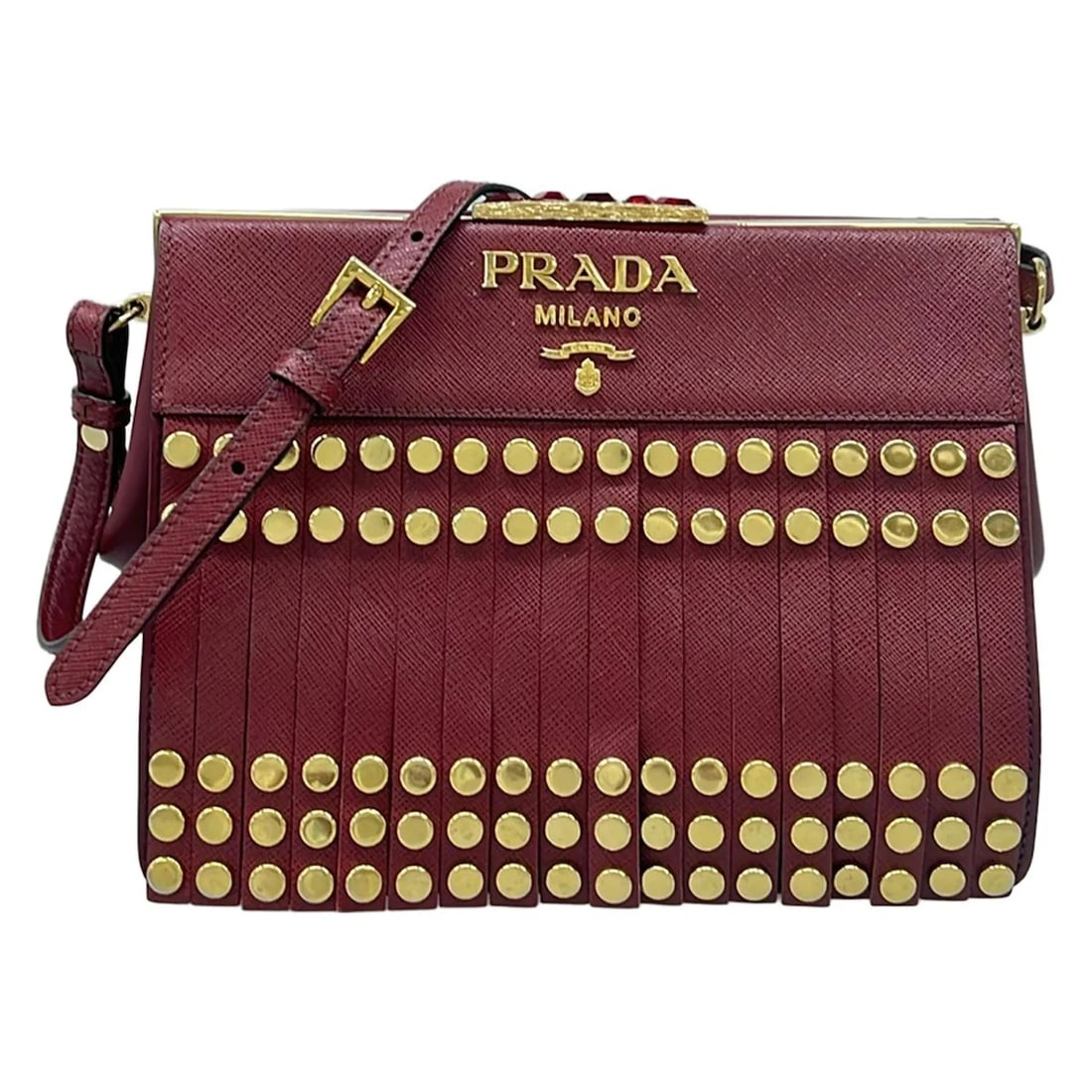 PRADA BORDEAUX LEATHER SHOULDER BAG: PRADA Bordeaux Leather Shoulder Bag Brand: PRADA Type/Style: Shoulder Bag Material: Exterior Material Leather Color: Exterior Color Bordeaux Size: Height : 6.69 inch (17 cm) Width : 8.86 inch (22.5 cm