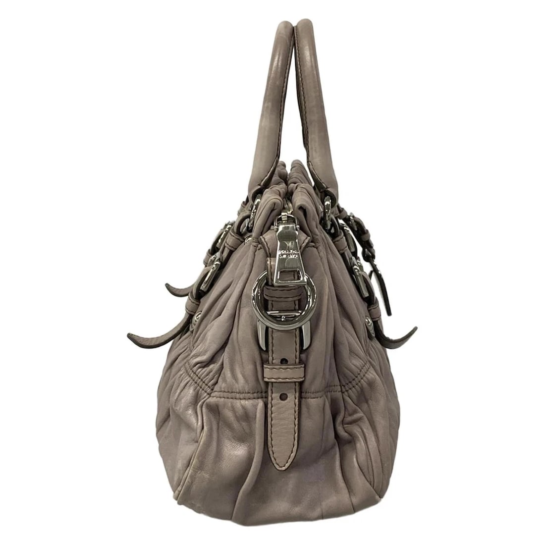 PRADA GRAY LEATHER HANDBAG - 2