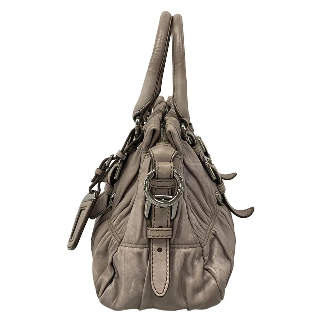 PRADA GRAY LEATHER HANDBAG - 4