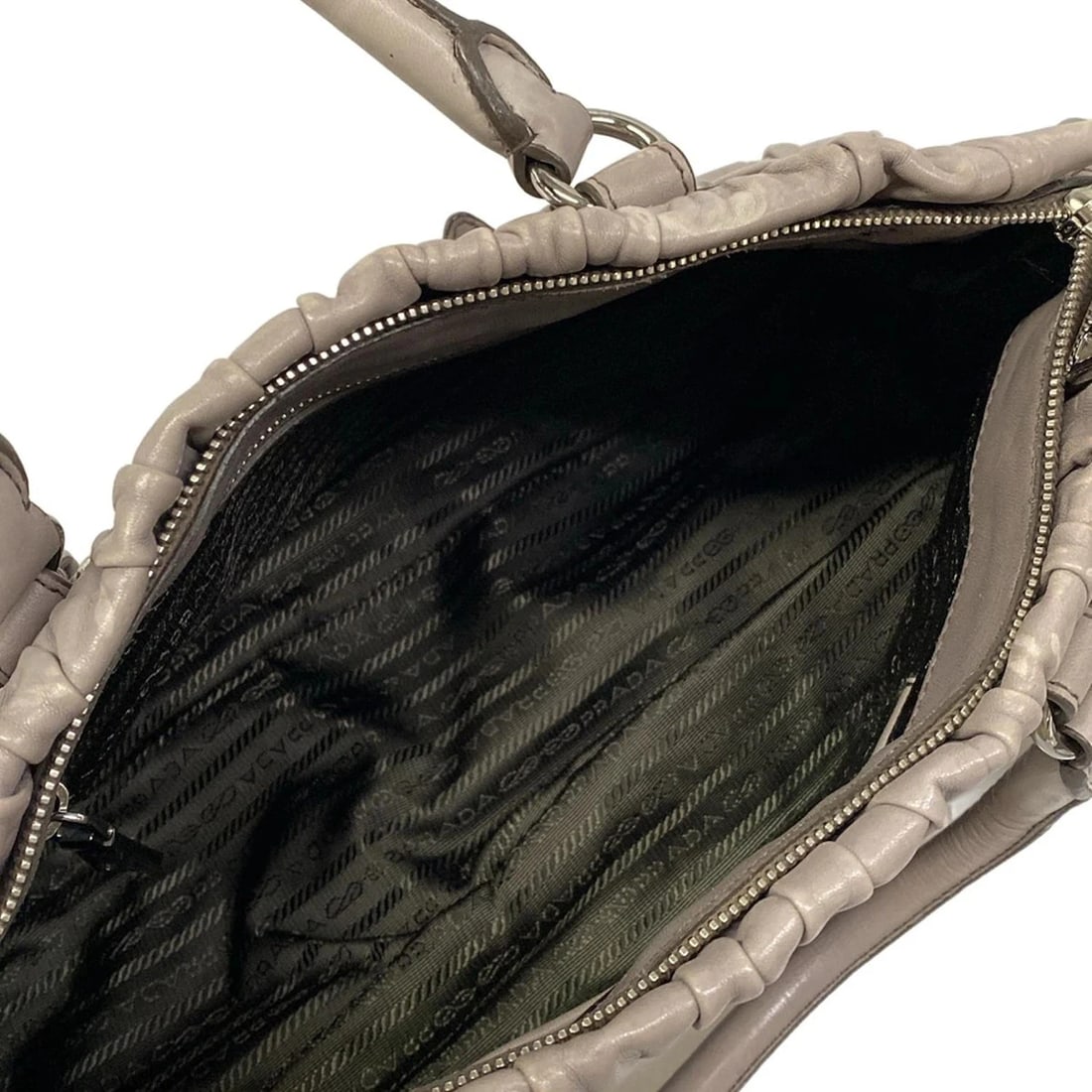 PRADA GRAY LEATHER HANDBAG - 7
