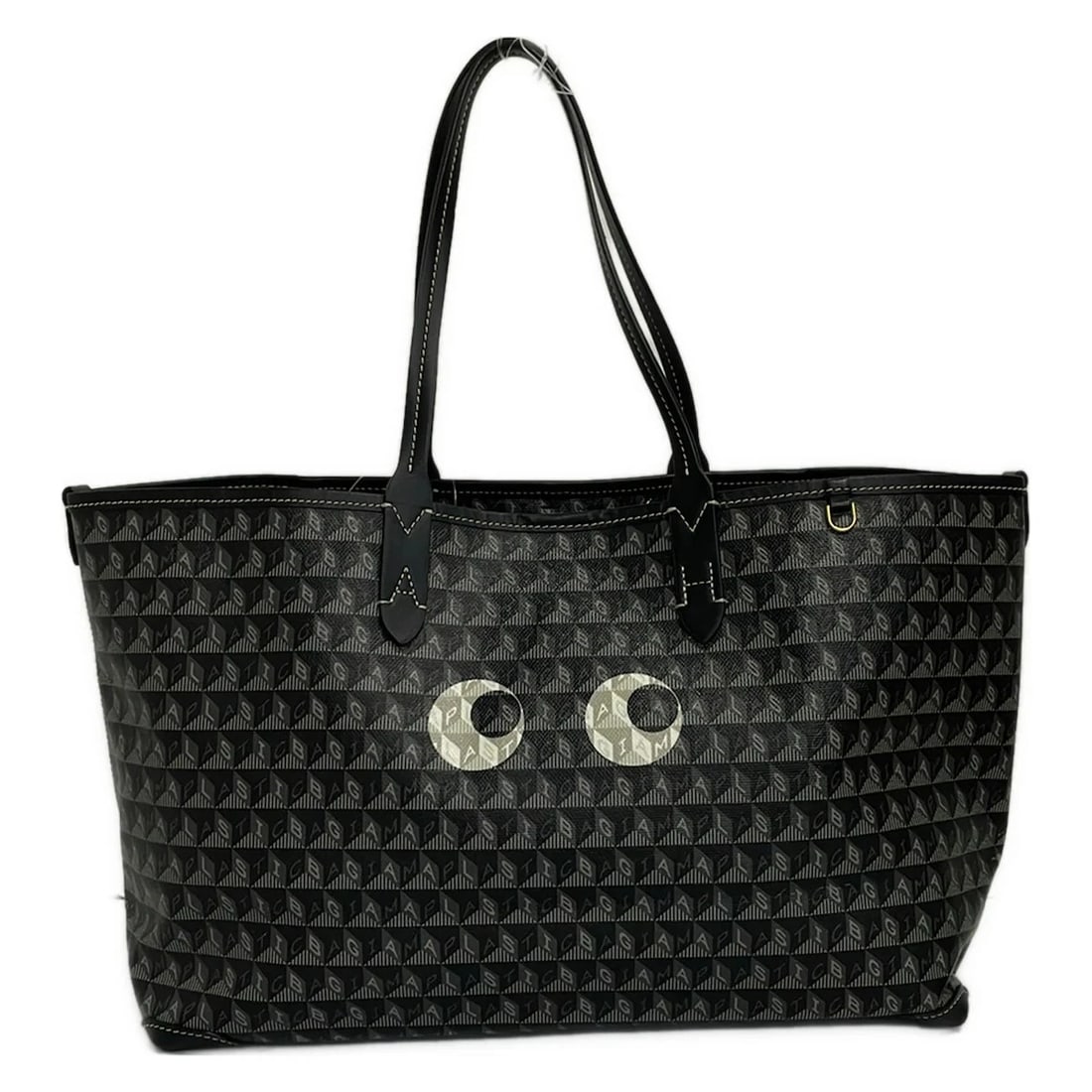 ANYA HINDMARCH EYES BLACK GRAY WHITE COATED CANVAS LEATHER: Anya Hindmarch Eyes Black Gray White Coated Canvas Leather Brand: Anya Hindmarch Type/Style: Shoulder Bag Material: Exterior Material Coated Canvas, Leather Color: Exterior Color Black, Gray, White