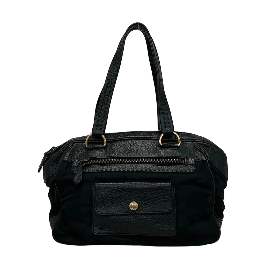 PRADA BLACK LEATHER NYLON SHOULDER BAG: PRADA Black Leather Nylon Shoulder Bag Brand: PRADA Type/Style: Shoulder Bag Material: Exterior Material Leather, Nylon Color: Exterior Color Black Size: Height : 7.87 inch (20 cm) Width : 12.2 inch (