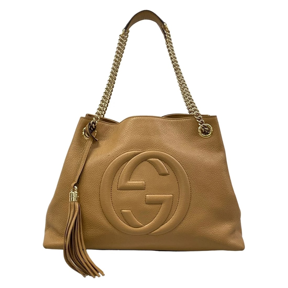 GUCCI SOHO LIGHT BROWN LEATHERSHOULDER BAG: GUCCI Soho Light Brown LeatherShoulder Bag Brand: GUCCI Type/Style: Shoulder Bag Material: Exterior Material Leather Color: Exterior Color Light Brown Size: Height : 10.24 inch (26 cm) Width : 10.63 i