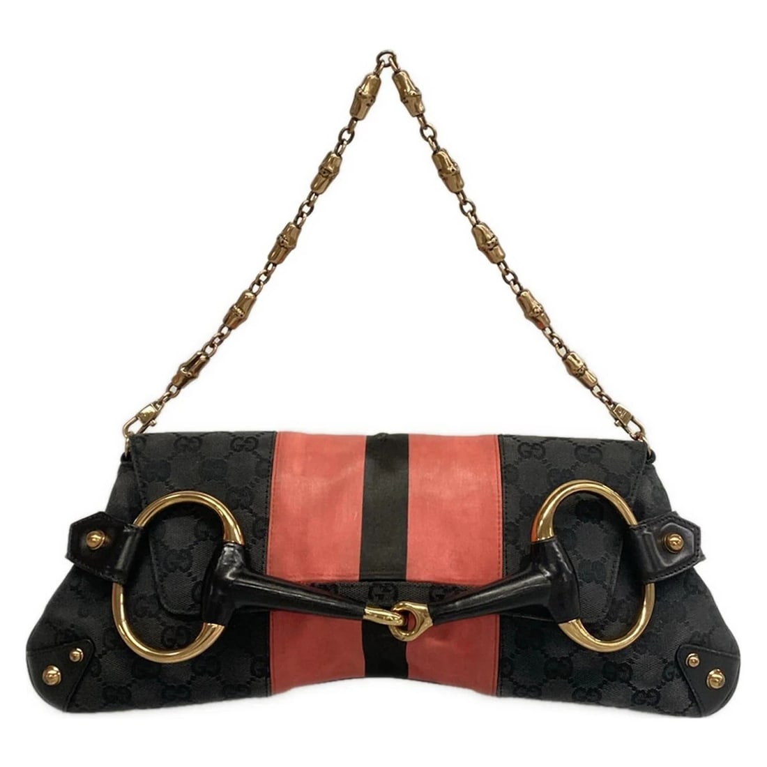 GUCCI GG/HORSEBIT BLACK PINK JACQUARD SATIN LEATHER HANDBAG (1 of 10)