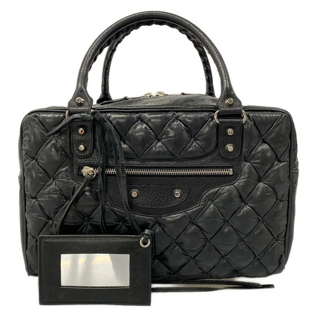 BALENCIAGA THE MATELASSE BLACK LEATHER HANDBAG: BALENCIAGA The Matelasse Black Leather Handbag Brand: BALENCIAGA Type/Style: Handbag Material: Exterior Material Leather Color: Exterior Color Black Size: Height : 8.86 inch (22.5 cm) Width : 12.4 inc