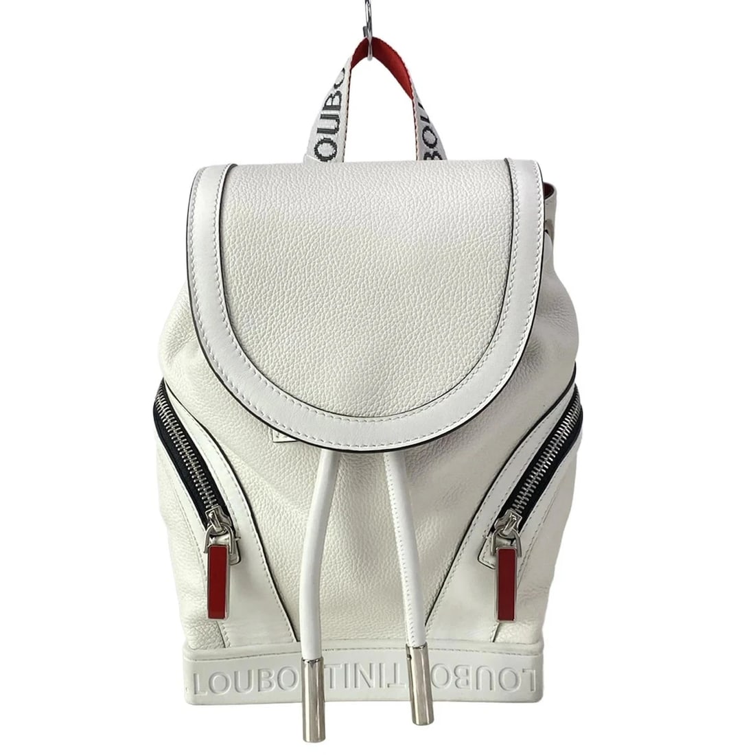 CHRISTIAN LOUBOUTIN WHITE RED LEATHER RUBBER BACKPACK: CHRISTIAN LOUBOUTIN White Red Leather Rubber Backpack Brand: CHRISTIAN LOUBOUTIN Type/Style: Backpack Material: Exterior Material Leather, Rubber Color: Exterior Color White, Red Size: Height : 10.24 