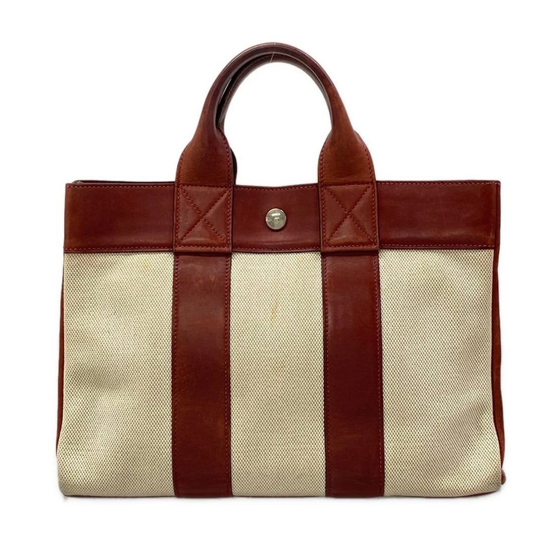 HERMES FOURRE TOUT PM HALF LEATHER CREAM BROWN TOILE H LEATHER: HERMES Fourre Tout PM Half Leather Cream Brown Toile H Leather Brand: HERMES Type/Style: Tote Bag Material: Exterior Material Toile H, Leather Color: Exterior Color Cream, Brown Size: Height : 8.27 in