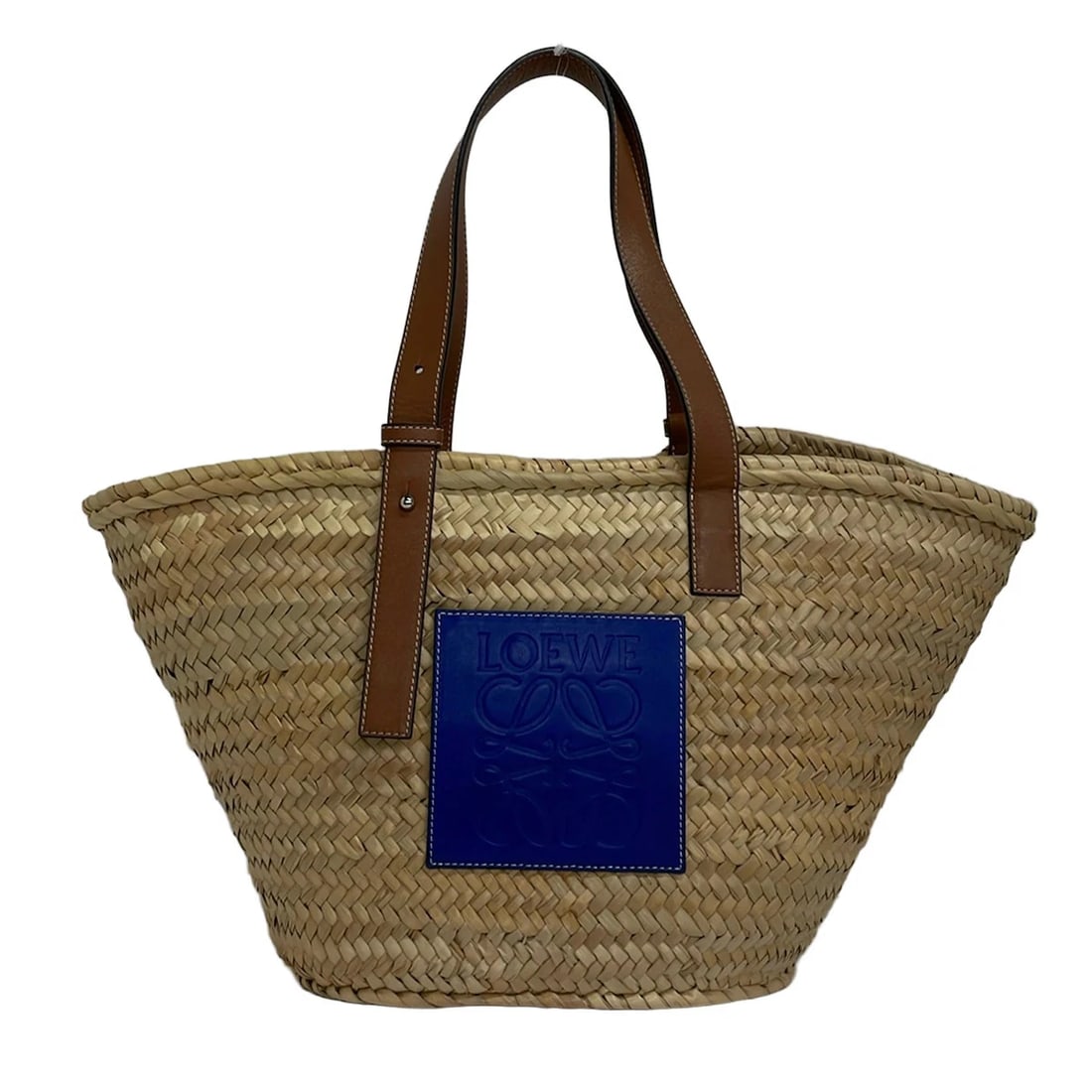 LOEWE DARK BROWN NAVY PALM LEAF CALF LEATHER TOTE BAG (1 of 10)