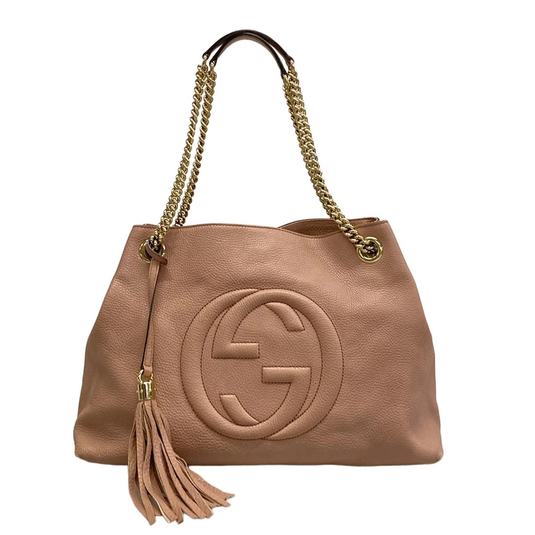 GUCCI SOHO PINK BEIGE LEATHER TOTE BAG: GUCCI Soho Pink Beige Leather Tote Bag Brand: GUCCI Type/Style: Tote Bag Material: Exterior Material Leather Color: Exterior Color Pink Beige Size: Height : 10.63 inch (27 cm) Width : 10.63 inch (27 c