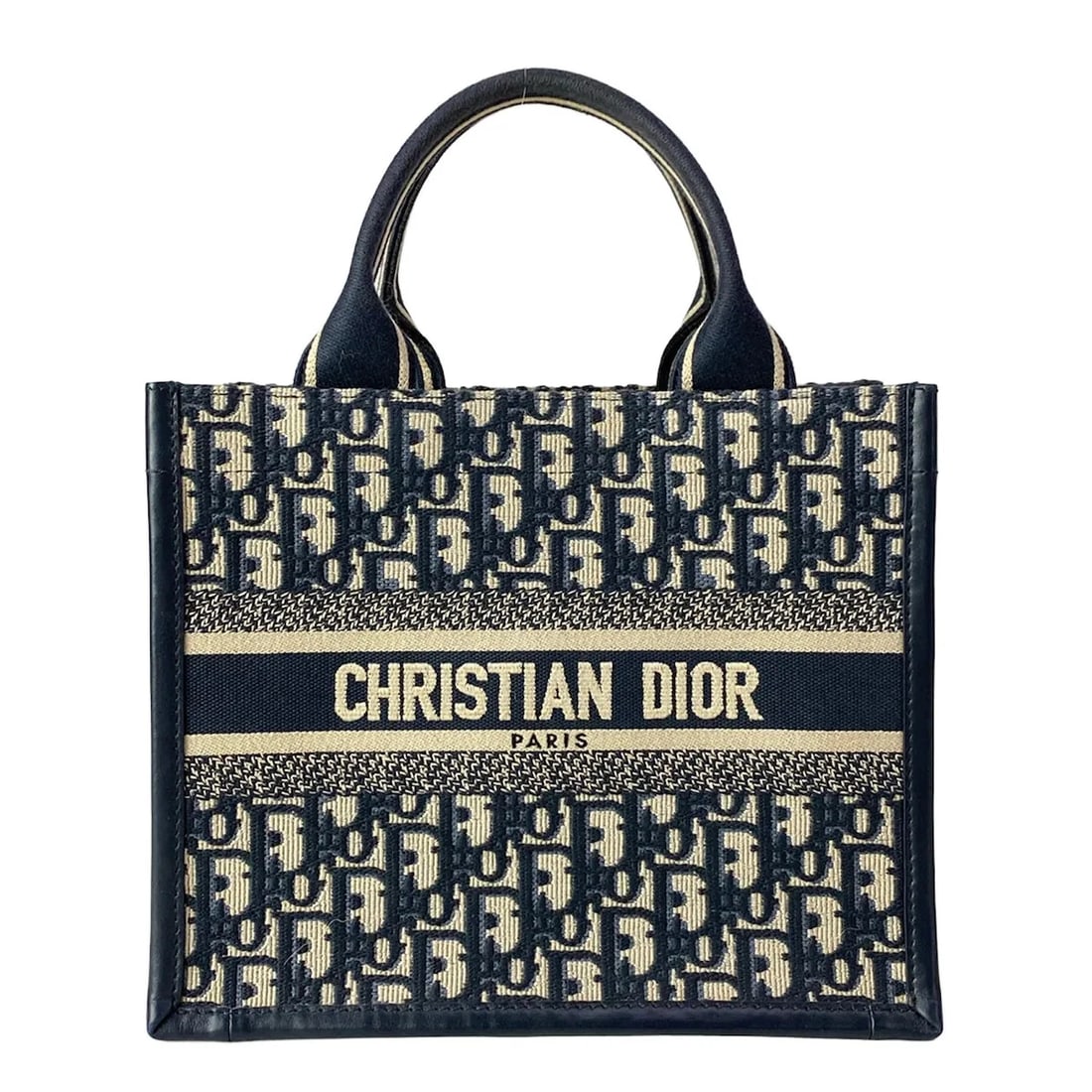 DIOR/CHRISTIANDIOR BOOK TOTE SMALL BAG DARK NAVY BEIGE CALF SKIN: DIOR/ChristianDior Book tote small bag Dark Navy Beige Calf Skin Brand: DIOR/ChristianDior Type/Style: Tote Bag Material: Exterior Material dior oblique embroidery, Calf Skin Color: Exterior Color Dar