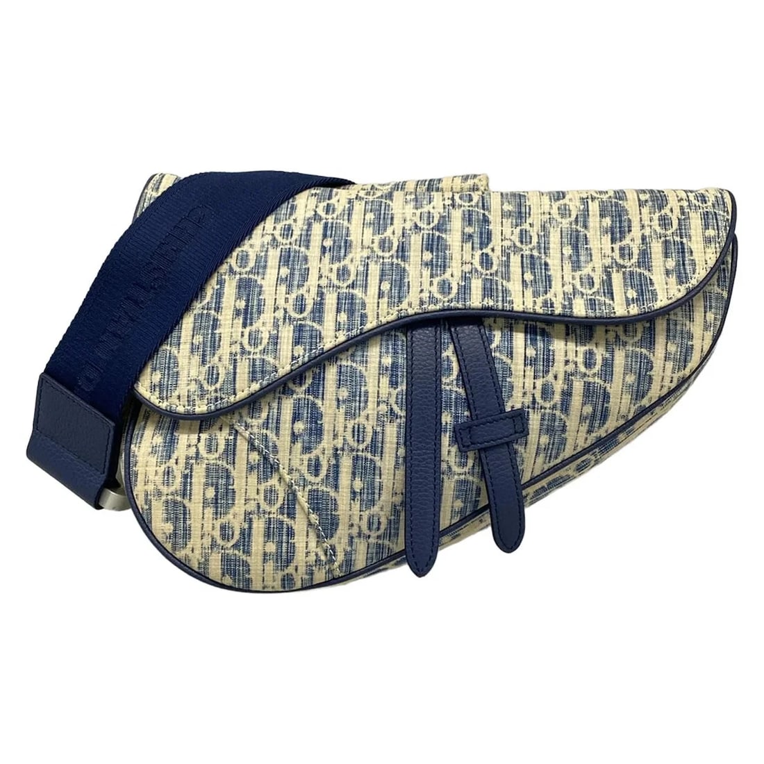 DIOR/CHRISTIANDIOR SADDLE BAG NAVY CREAM CANVAS LEATHER SHOULDER BAG (1 of 10)