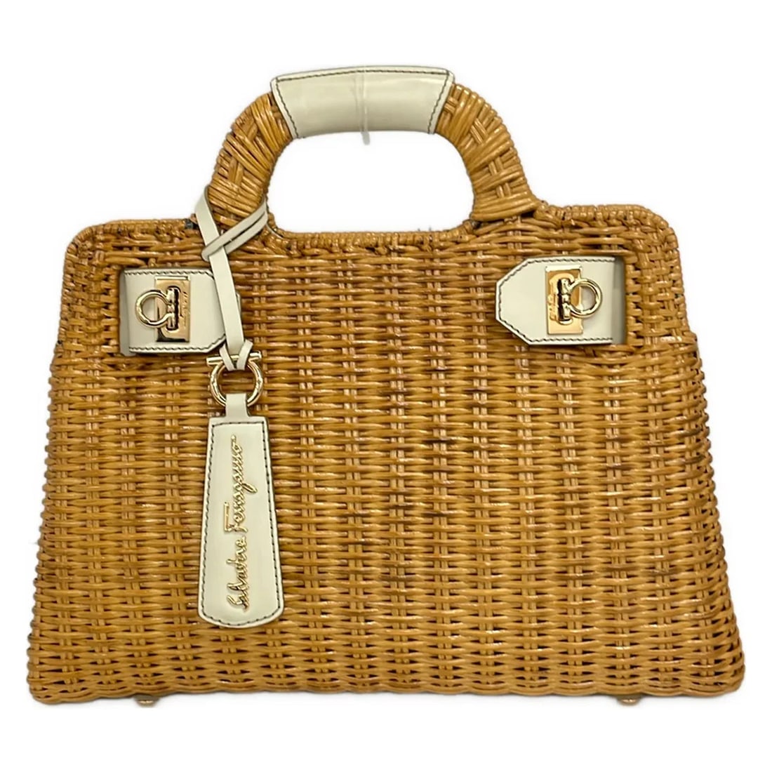 SALVATORE FERRAGAMO GANCINILIGHT BROWN LIGHT BEIGE HANDBAG (1 of 7)