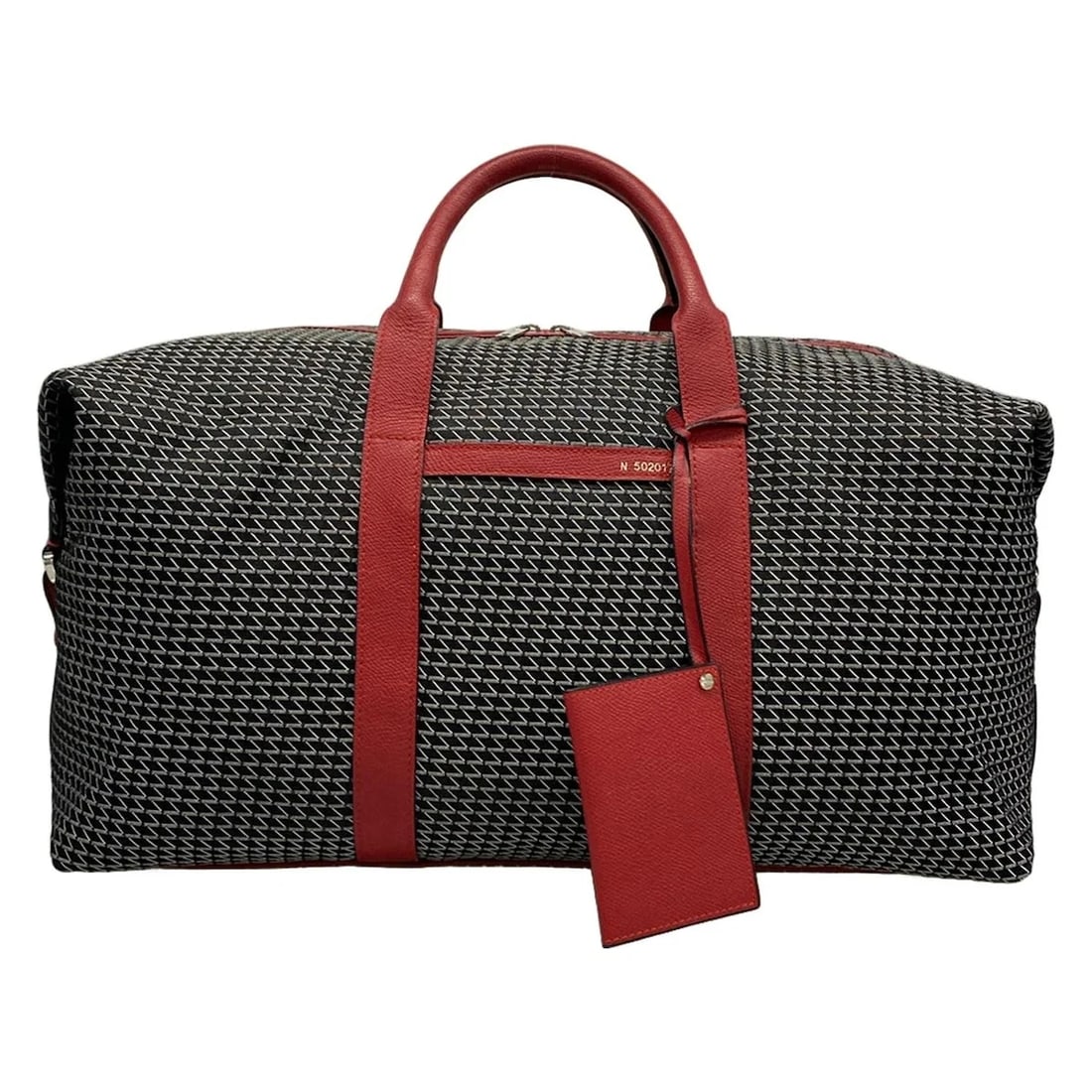VALEXTRA BLACK LIGHT GRAY RED JACQUARD LEATHER BOSTON BAG (1 of 10)