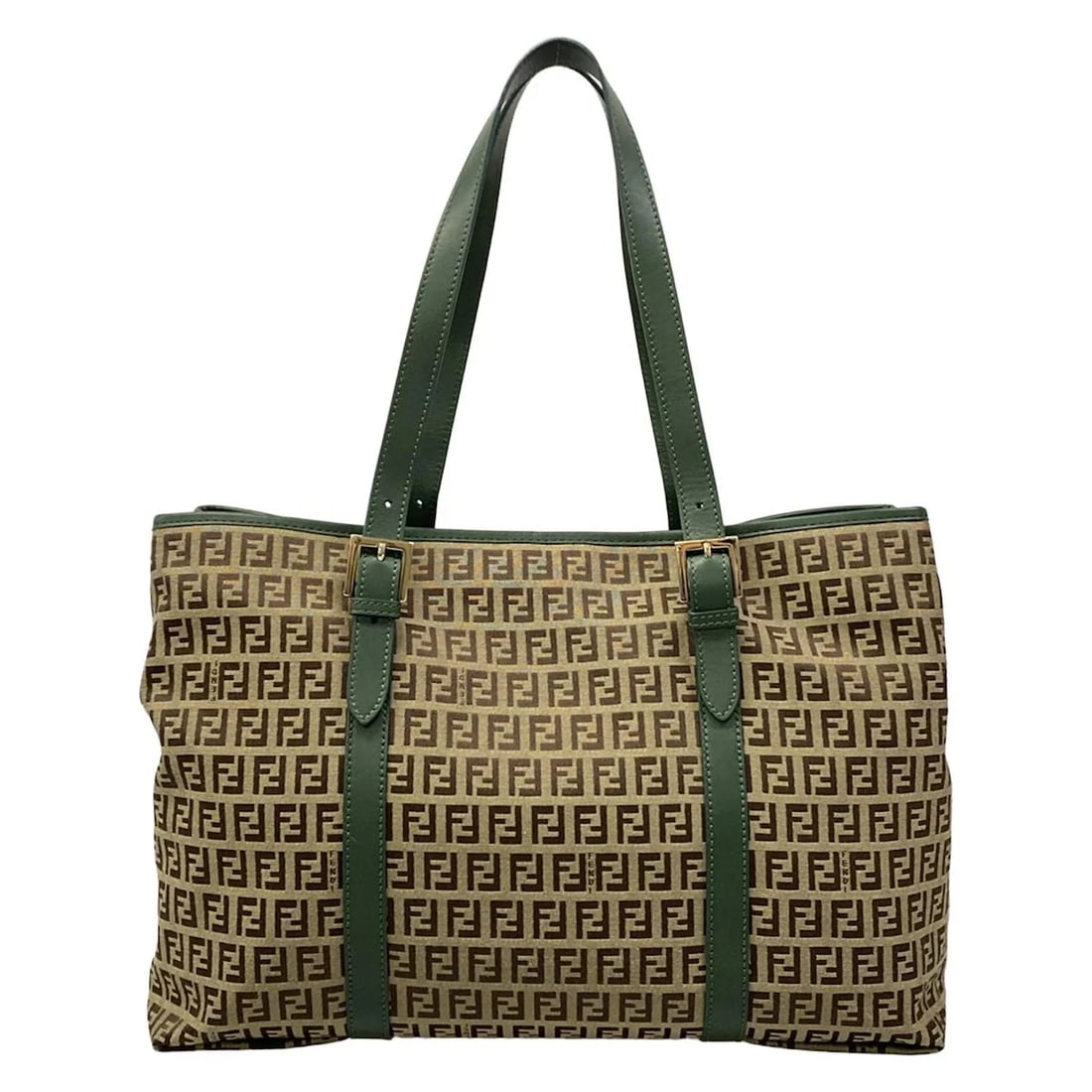 FENDI ZUCCHINO GREEN DARK BROWN JACQUARD LEATHER TOTE BAG: FENDI Zucchino Green Dark Brown Jacquard Leather Tote Bag Brand: FENDI Type/Style: Tote Bag Material: Exterior Material Jacquard, Leather Color: Exterior Color Green, Dark Brown, Beige Size: Height : 