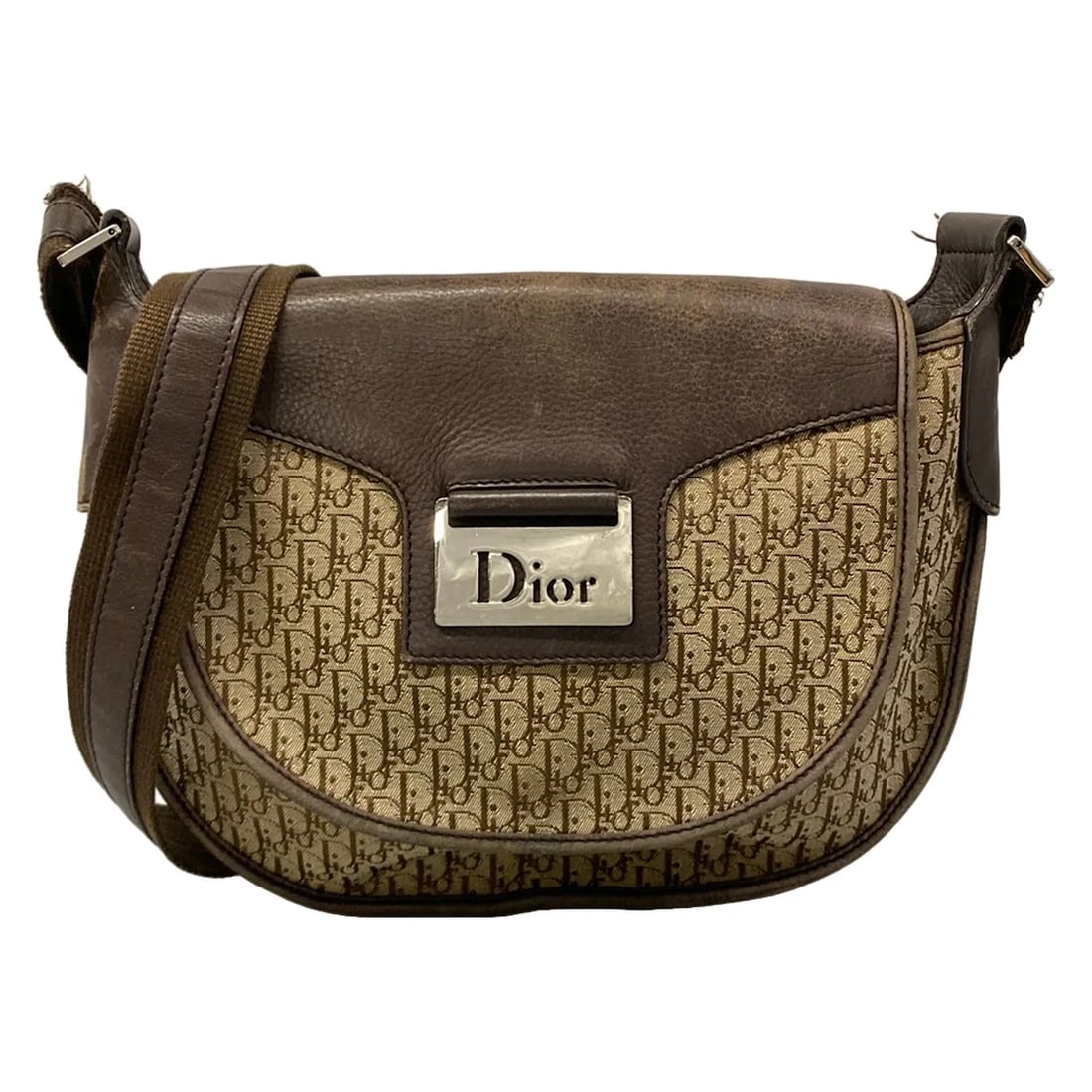 DIOR/CHRISTIAN BEIGE DARK BROWN JACQUARD LEATHER: DIOR/Christian Beige Dark Brown Jacquard Leather Brand: DIOR/ChristianDior Type/Style: Shoulder Bag Material: Exterior Material Jacquard, Leather Color: Exterior Color Beige, Dark Brown Size: Height :