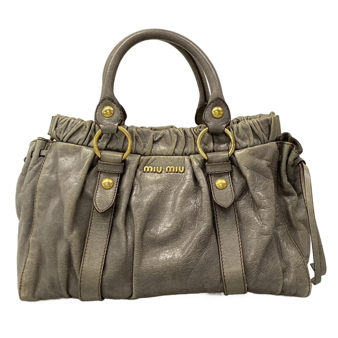 MIUMIU GATHERED BAG GRAY LEATHER TOTE BAG (1 of 12)