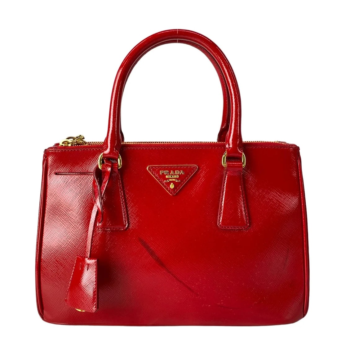 PRADA GALLERIA MINI BAG RED PATENT LEATHER HANDBAG (1 of 9)